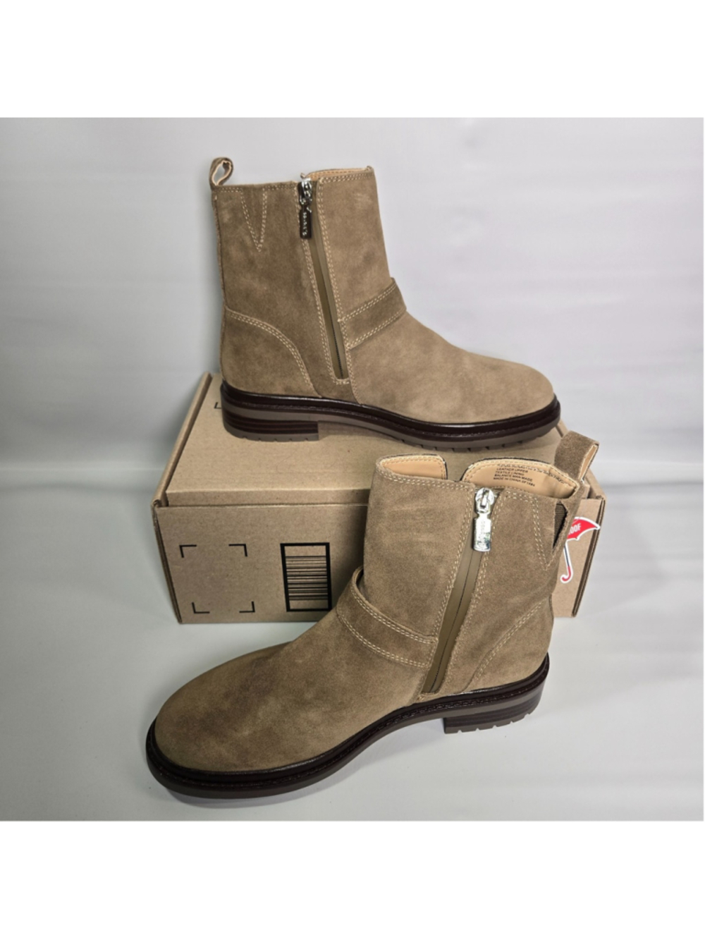 Blondo Renae Waterproof Ankle Boots Womens 9.5 Taupe Suede Buckle NWT Winter